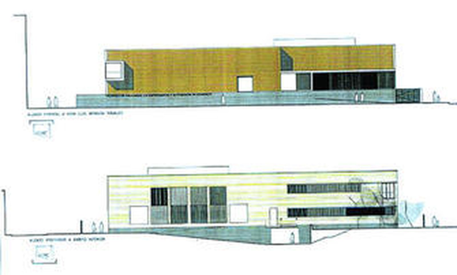 Vista de los planos y una recreación del edificio.