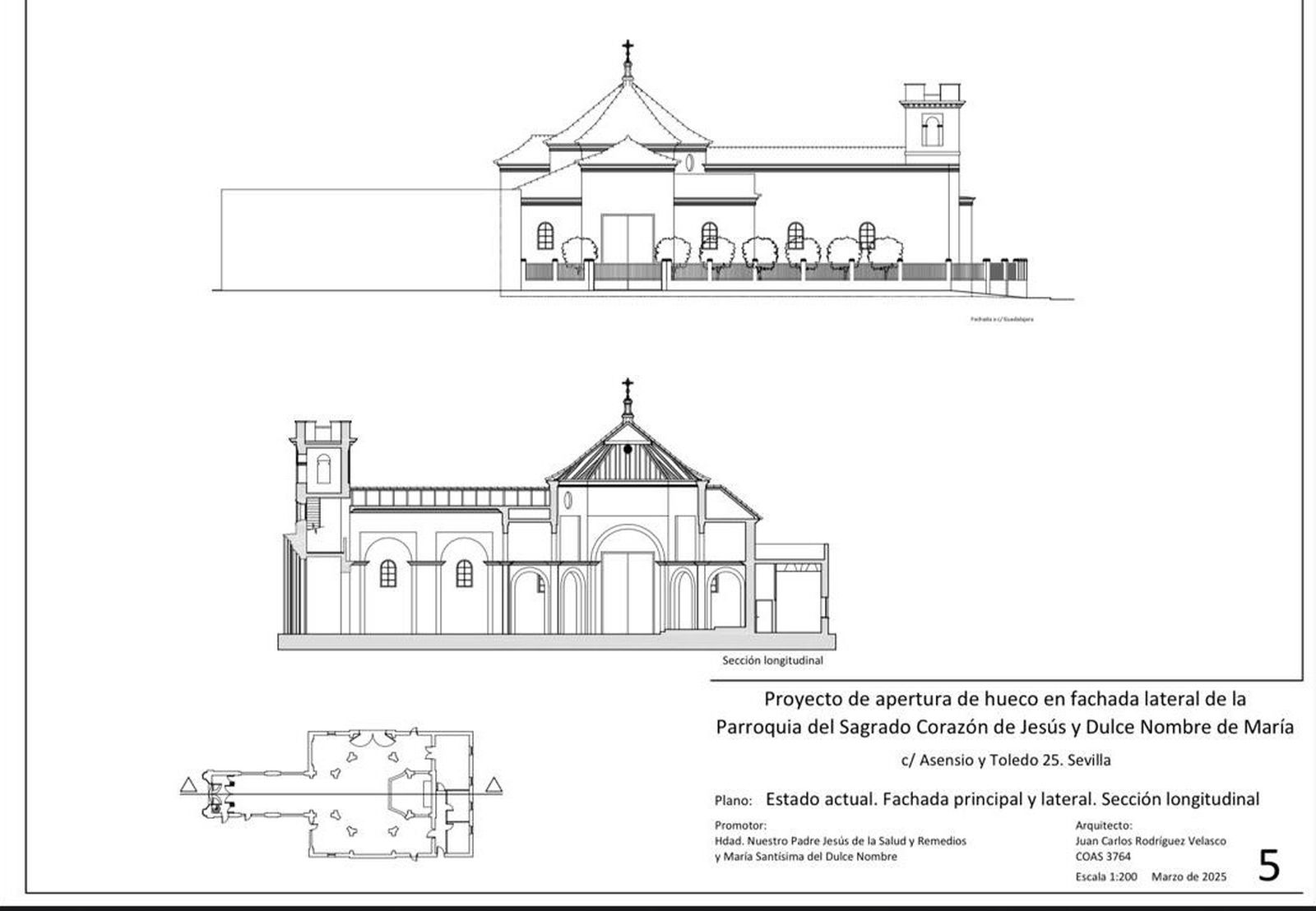 Detalle de la apertura a ejecutar en uno de los laterales del templo