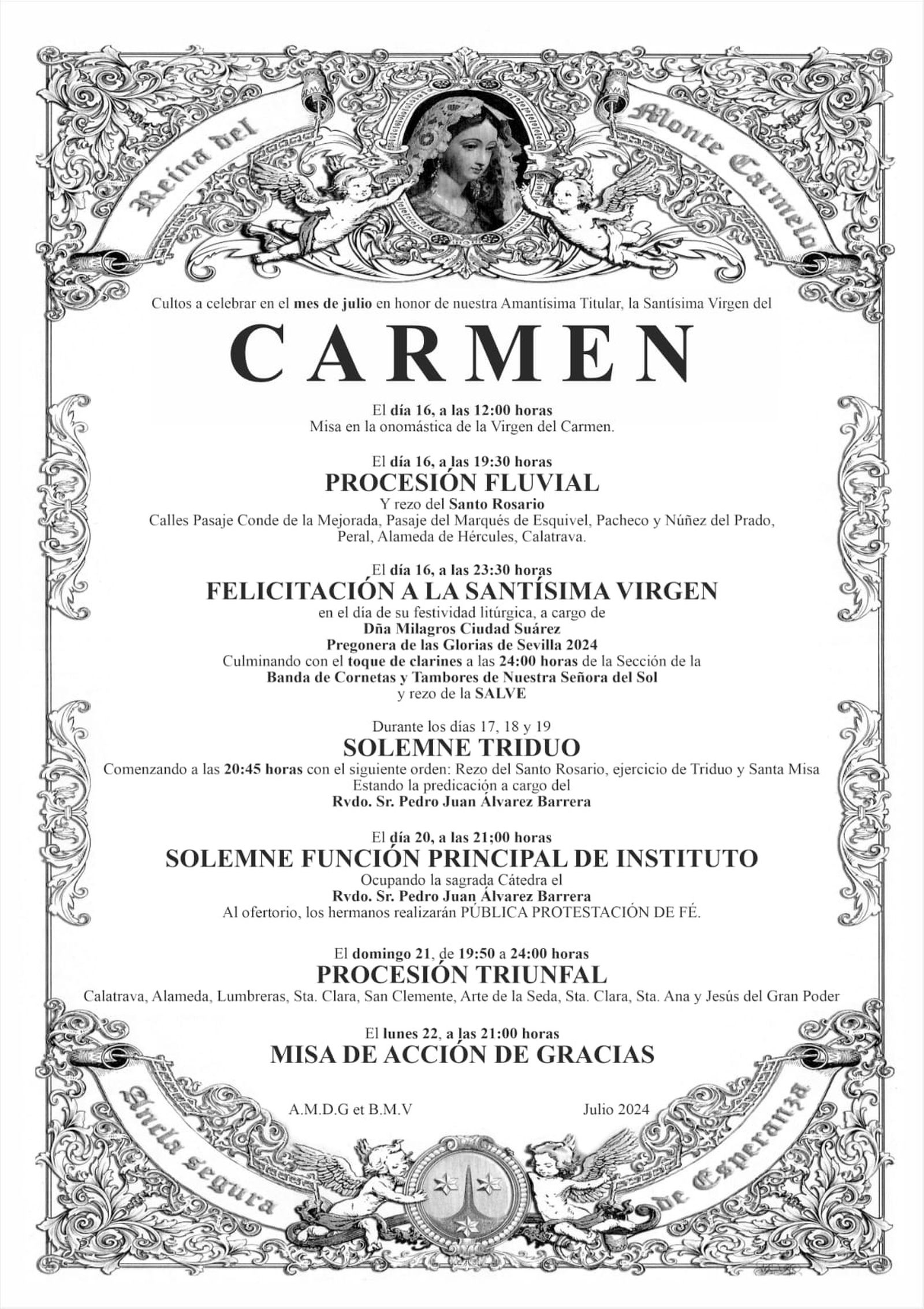 Convocatoria de cultos del Carmen de Calatrava 2024