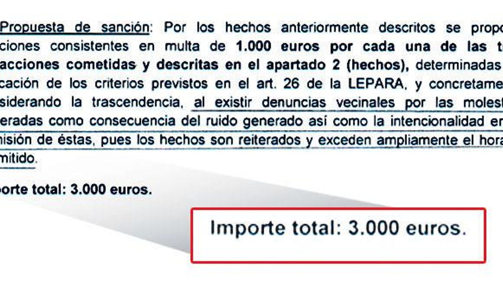 3. La sanción de 3.000 euros impuesta por Disciplina Ambiental.