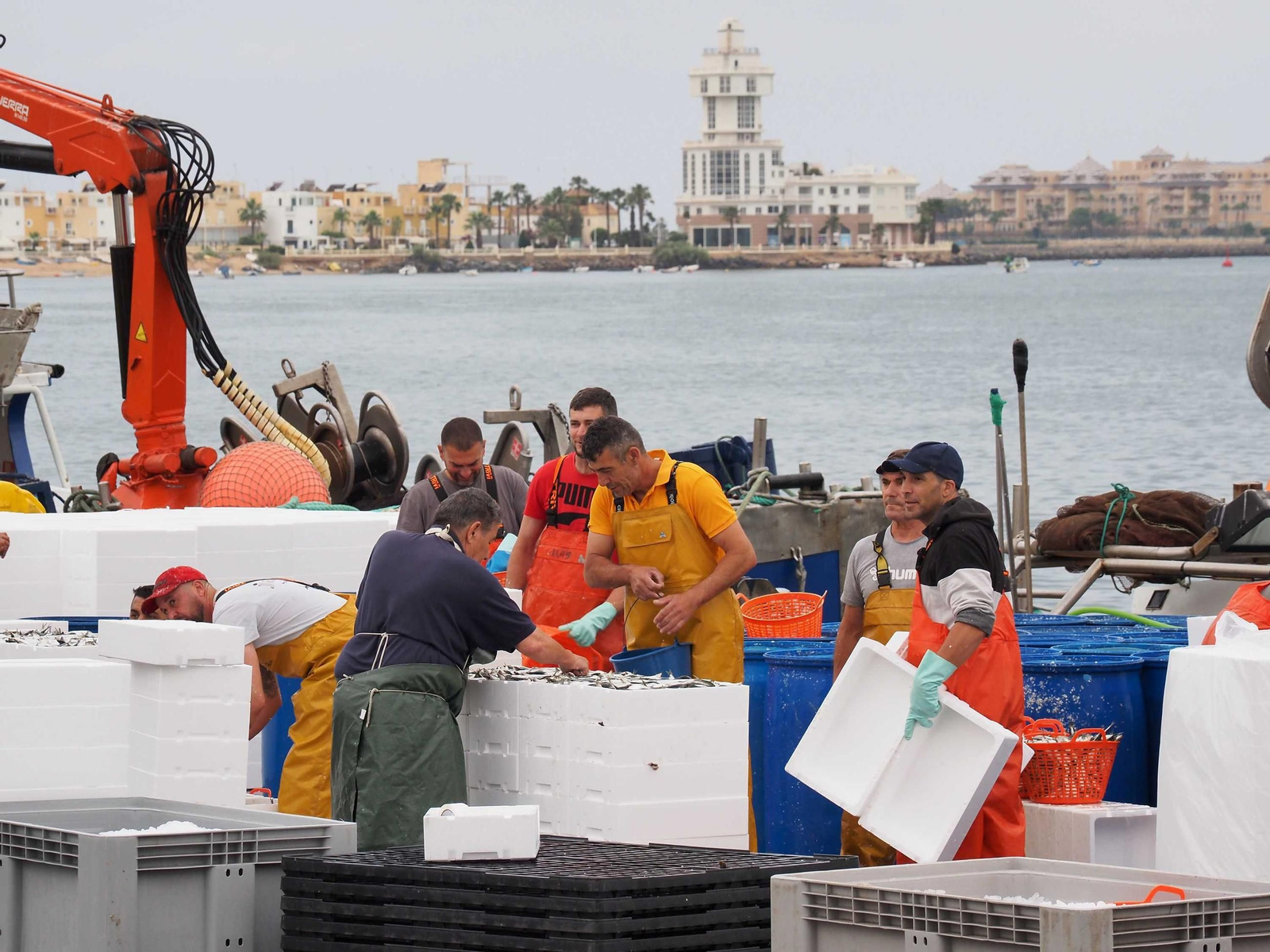 Actividad pesquera en el puerto isleño, en una imagen reciente Actividad pesquera en el puerto isleño, en una imagen reciente