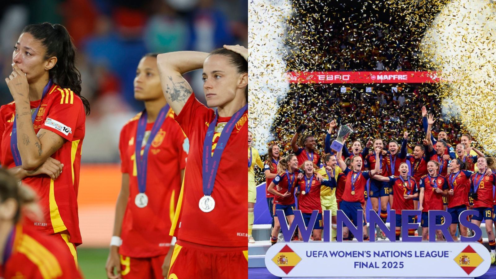 La selección española femenina de fútbol cerró 2025 con un balance agridulce. Fue subcampeona de la Eurocopa, al caer en la final ante Inglaterra en la tanda de penaltis tras empatar 1-1 en la prórroga. Sin embargo, revalidó el título de la UEFA Women's Nations League al derrotar a Alemania por un global de 3-0 en la final (0-0 en la ida y 3-0 en la vuelta, con doblete de Clàudia Pina).