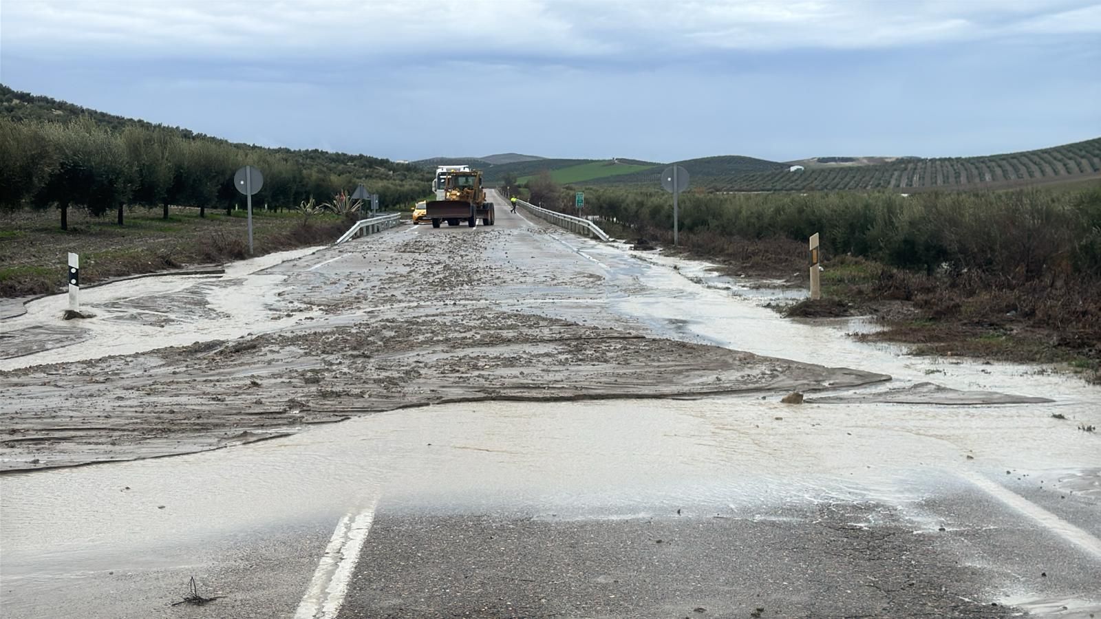 Carretera A-309, cortada al tráfico por el desbordamiento del arroyo Salado.