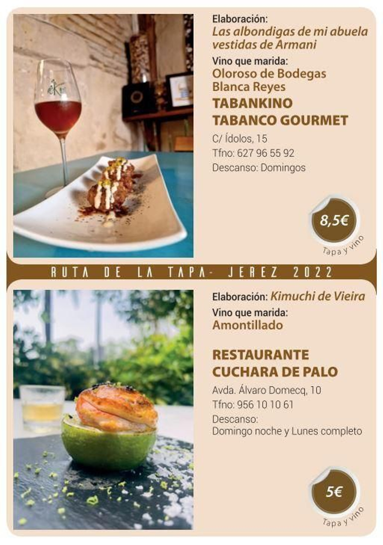 Ruta de la Tapa 'DesTapa Jerez': establecimientos, tapas maridadas y precios