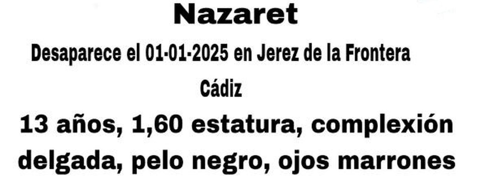Alerta de la desaparición de Nazaret.