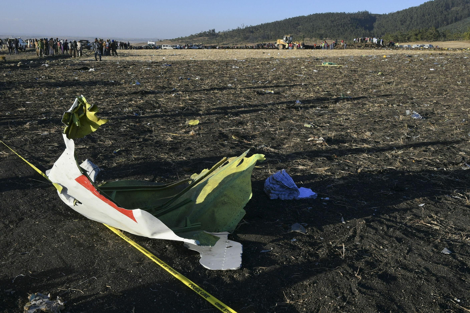 Parte del fuselaje del avión de Ethiopian Airlines siniestrado.