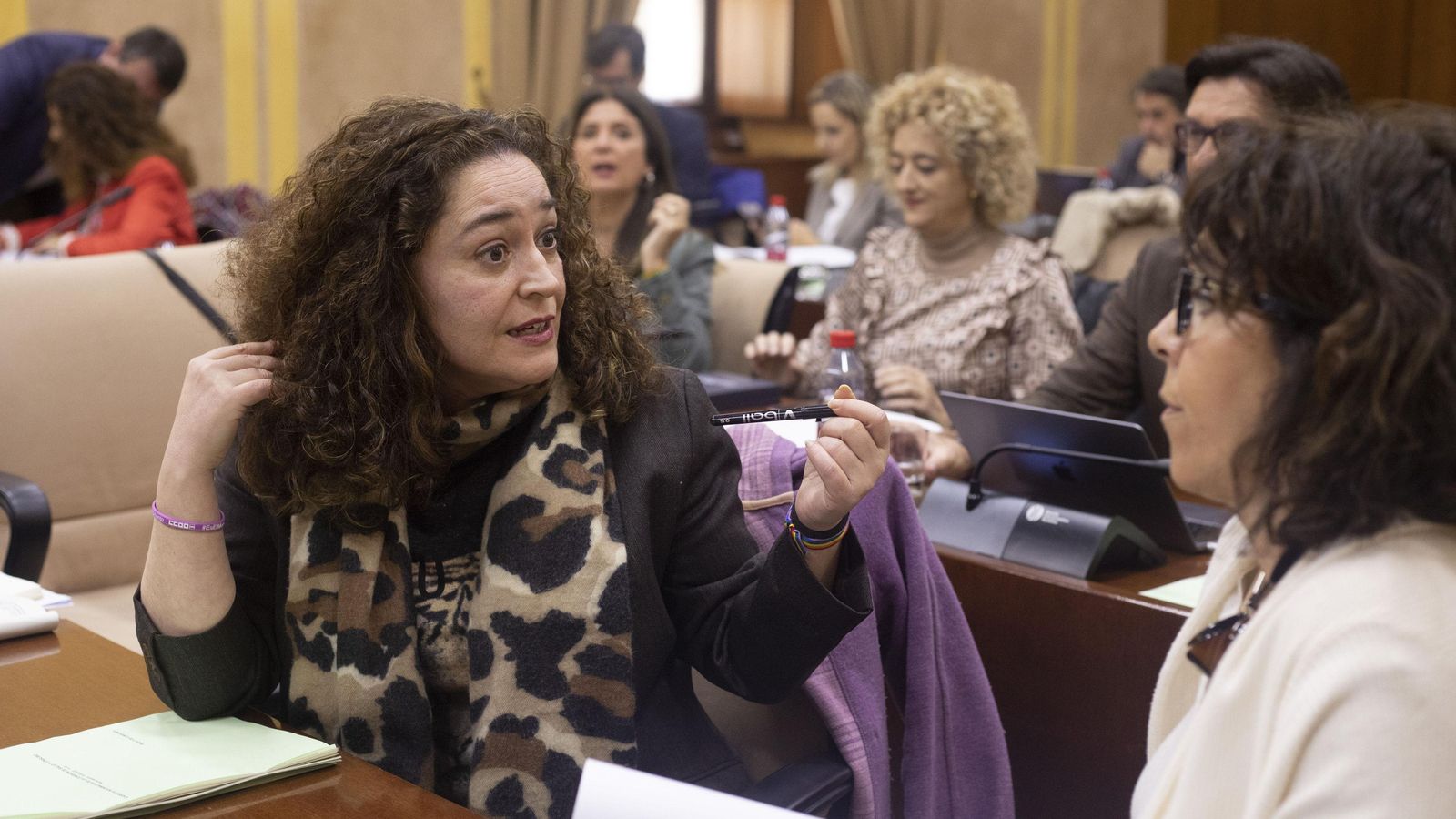 Inma Nieto y Ángeles Prieto durante los instantes previos de la comisión de Salud.