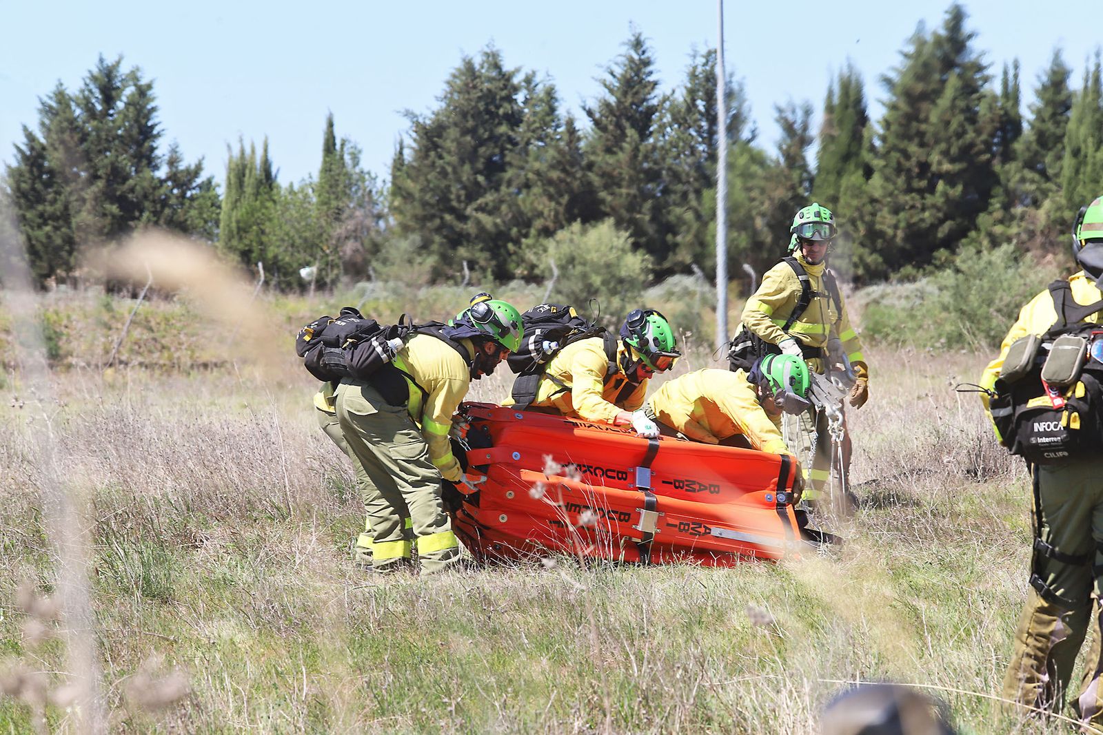 Imágenes del simulacro de incendio forestal que la Junta organiza en Aljaraque