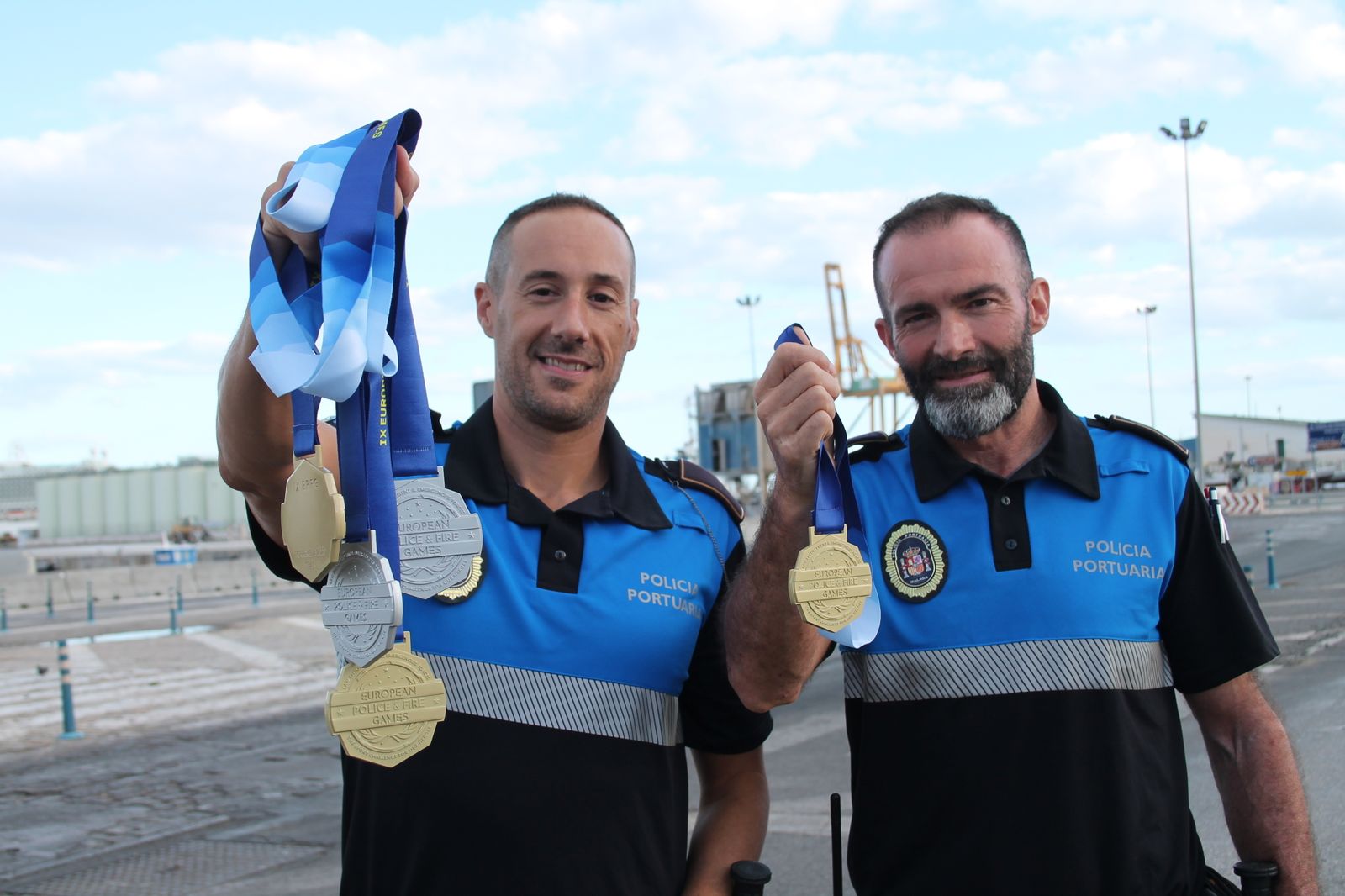 Los policías portuarios de Málaga que se han alzado con medallas en los Juegos Europeos de Policías y Bomberos.