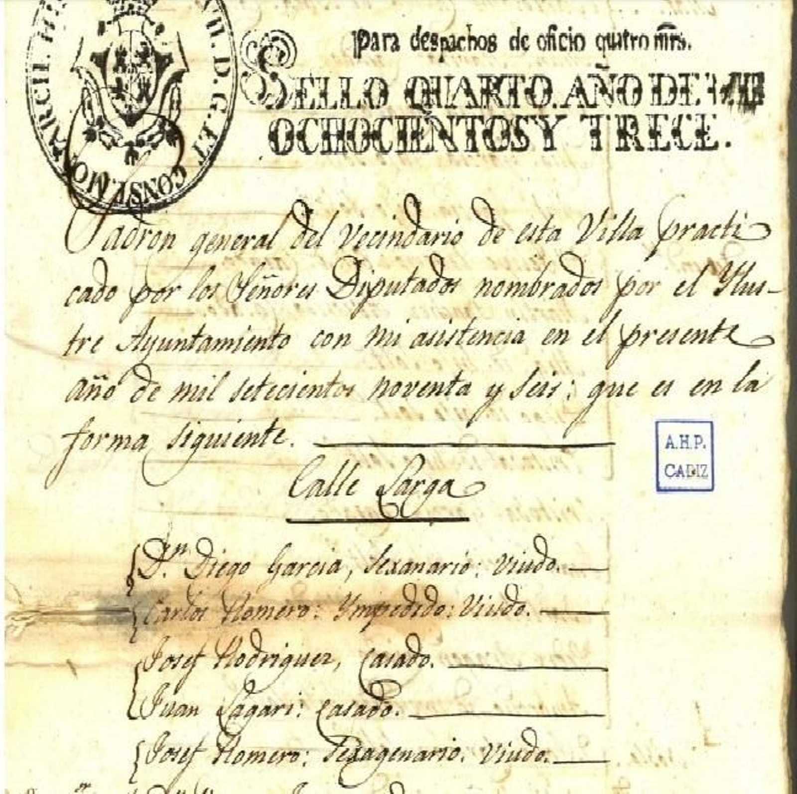 Uno de los pliegos del padrón de Chiclana.