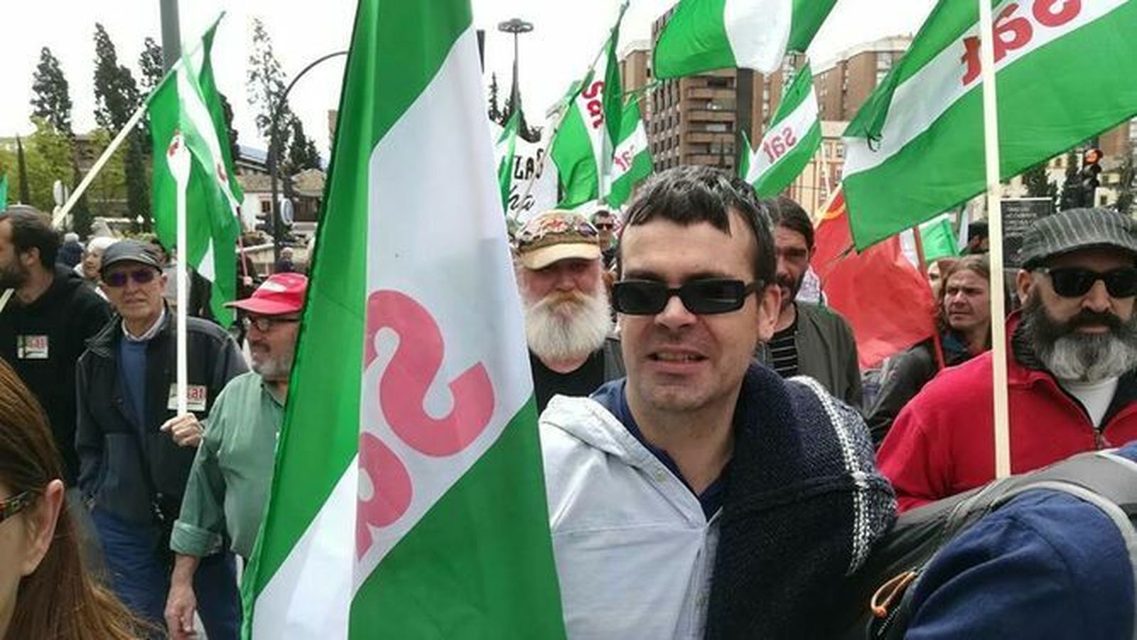Pedro Honrubia en una manifestación del sindicato jornalero SAT