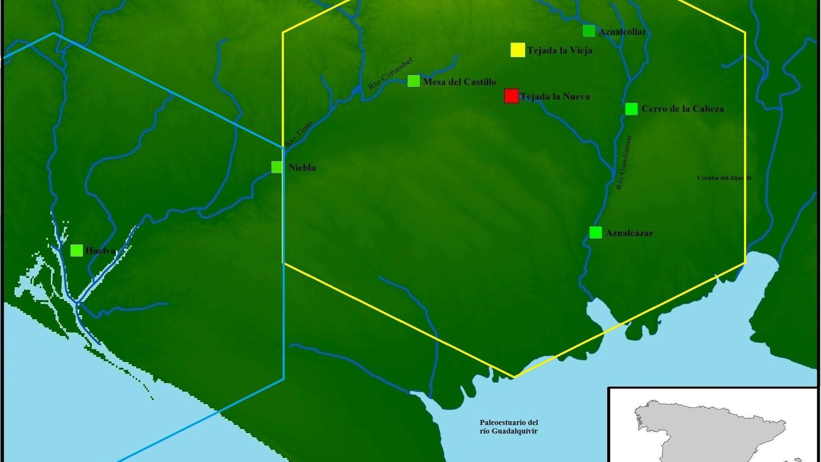 La centralidad de Tejada bástula sobre la campiña del valle del río Guadiamar y de Huelva púnica en la costa. La centralidad de Tejada bástula sobre la campiña del valle del río Guadiamar y de Huelva púnica en la costa.