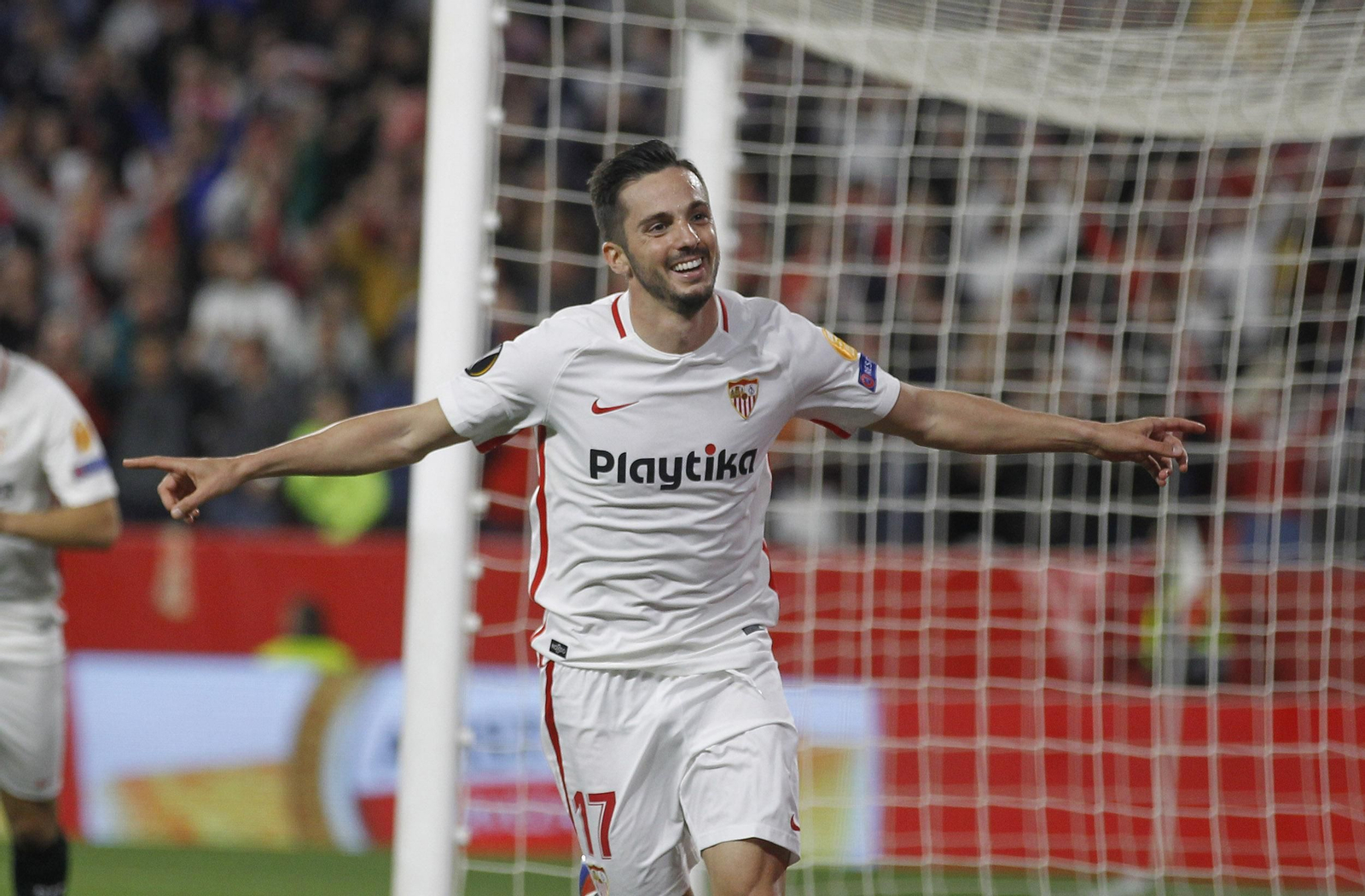Sarabia, tras marcar el segundo gol del Sevilla ante la Lazio.