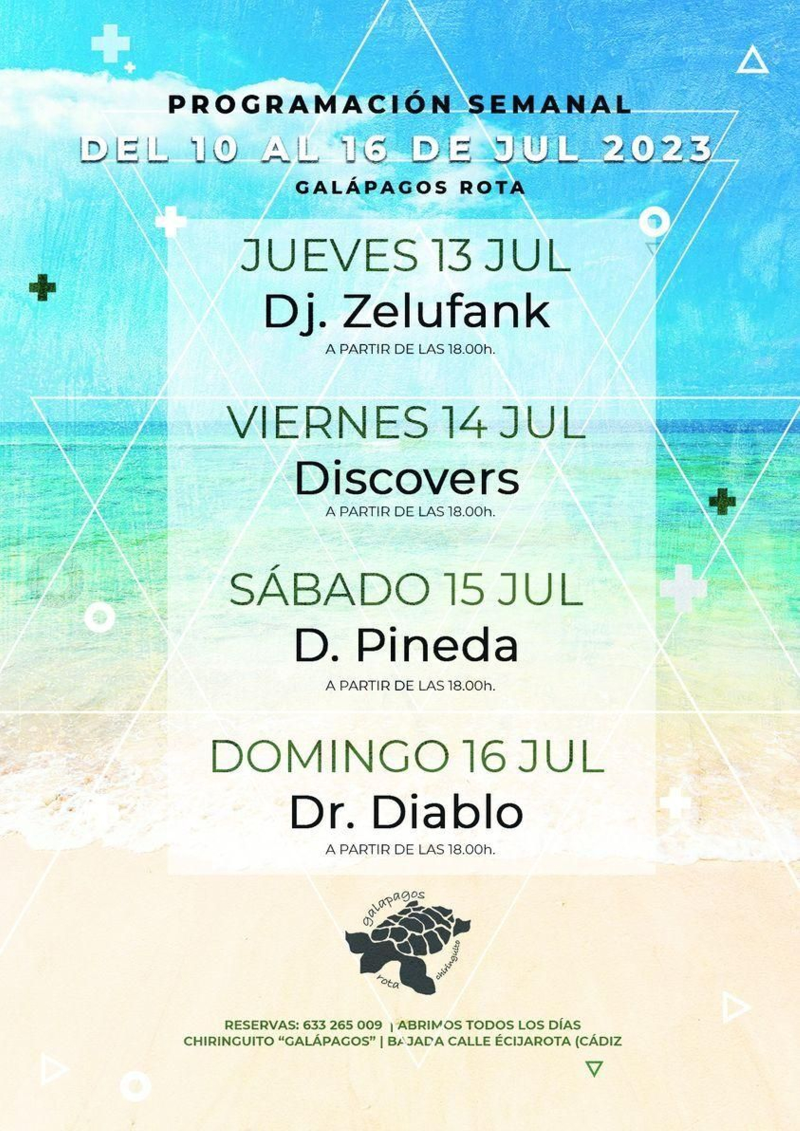 Programación semanal del Chiringuito Galápagos, de Rota Programación semanal del Chiringuito Galápagos, de Rota