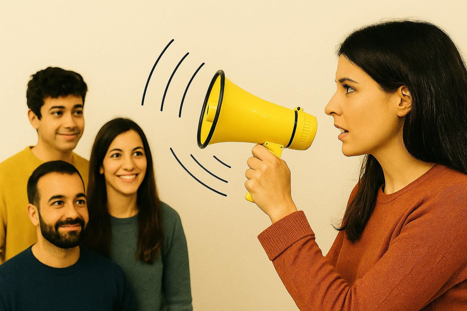 Una joven con un megáfono.