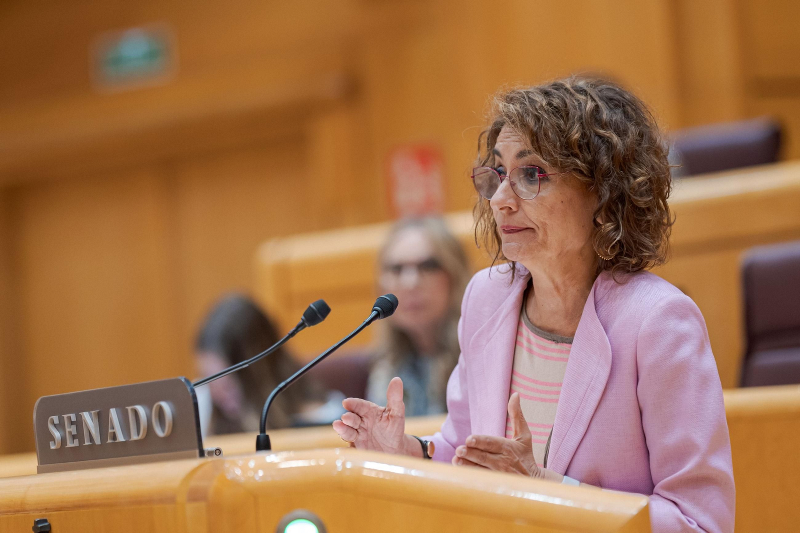 La vicepresidenta primera y ministra de Hacienda, María Jesús Montero, durante una sesión de control al Gobierno, en el Senado.