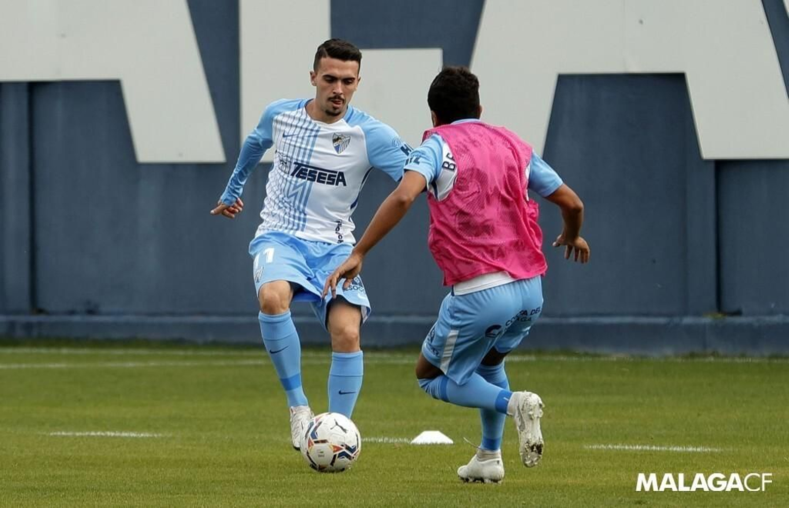 Joaquín Muñoz, durante el entrenamiento del miércoles en La Rosaleda.