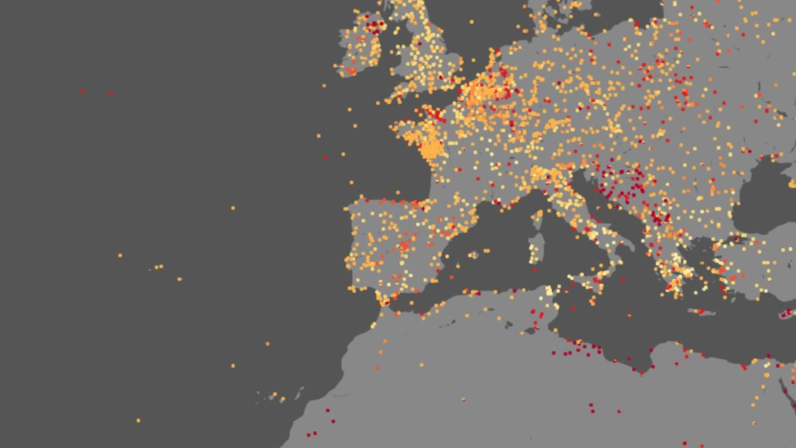 Una captura del mapa interactivo que identifica las grandes batalla de la historia.