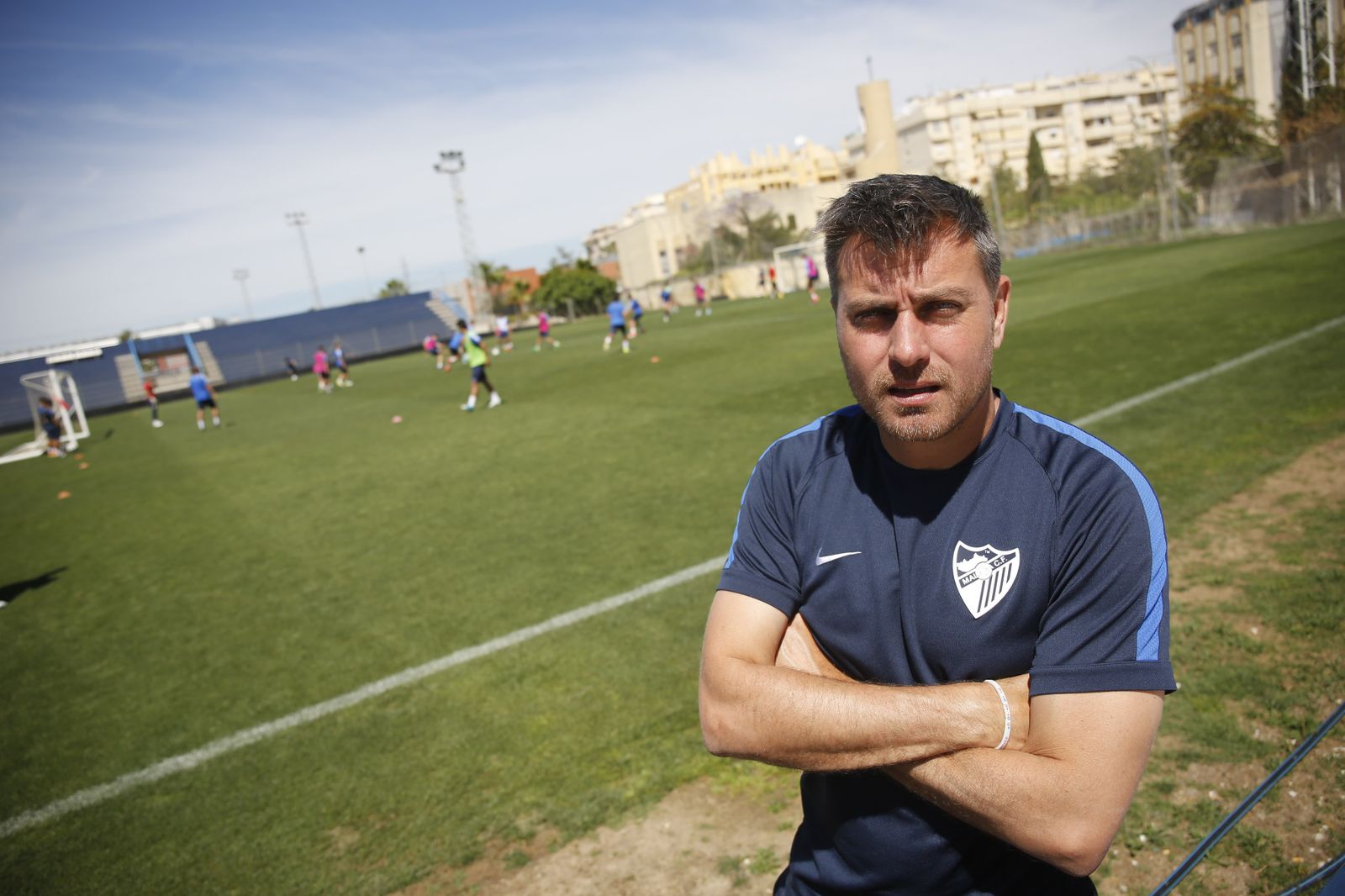 Manel Ruano, durante un entrenamiento del Malagueño en su etapa en Málaga