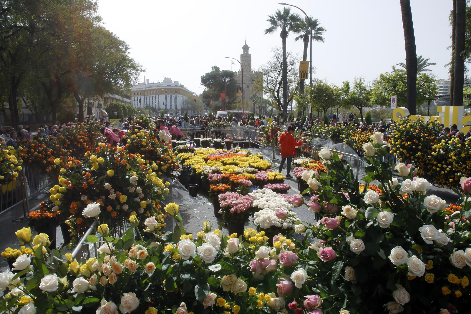 CORTE DEL PASEO COLON CON MERCADILLOS Y COLOCACION DE FLORES