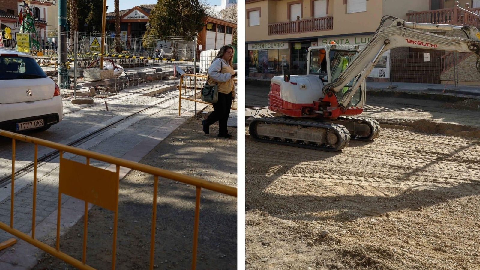 En el centro de Churriana, las vías están instaladas en los cruces, mientras que la parte final los trabajos están en una fase muy temprana