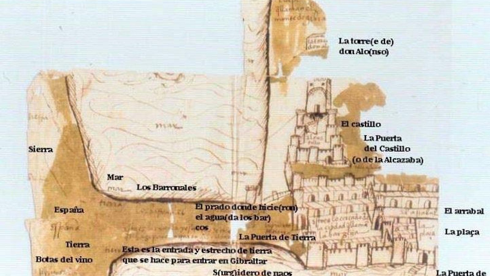 El texto de la imagen de la Real Academia de la Historia coincide con la descripción de Barrantes Maldonado (1540), que cita el castillo y su puerta, la “Torre de don Alonso”, “el arrabal” (Turba), las “botas de vino” que los turcos desfondaron en Puente Mayorga y el “prado donde hicieron el aguada los barcos”.