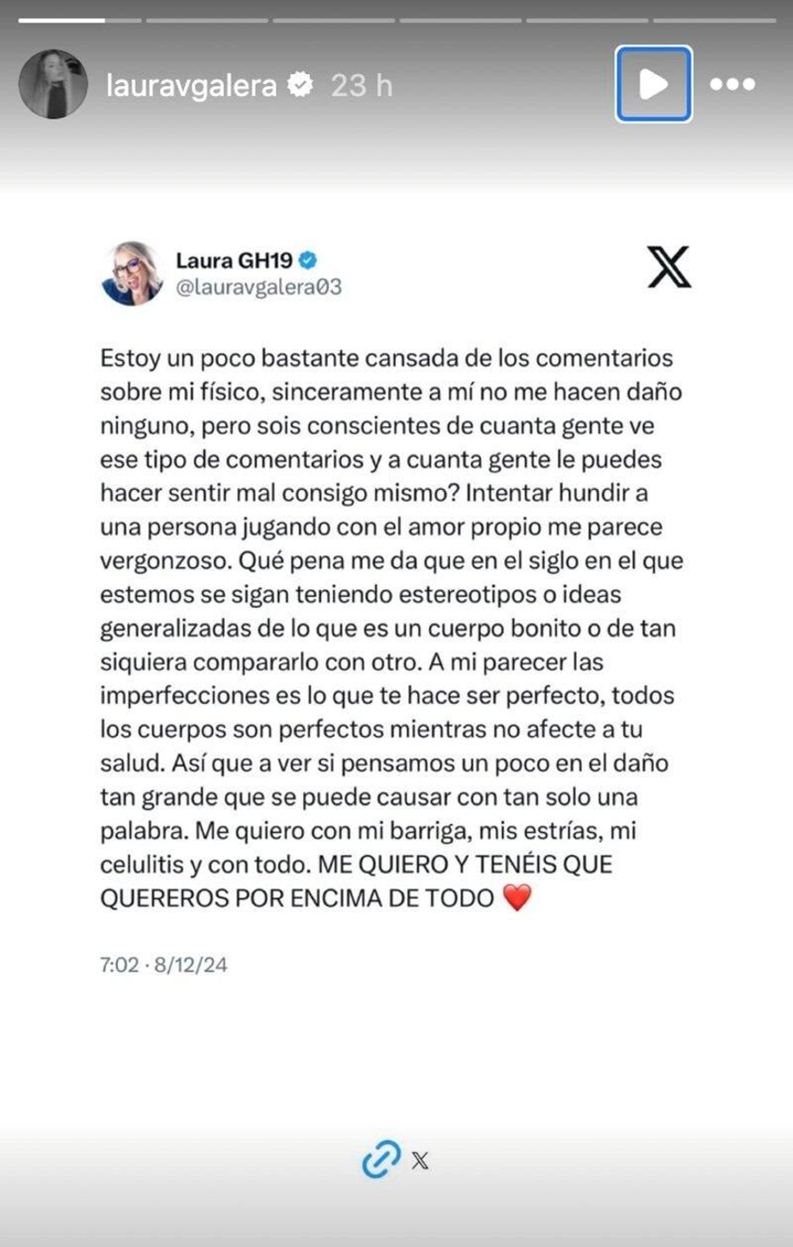 El comunicado que ha compartido Laura en las redes sociales.