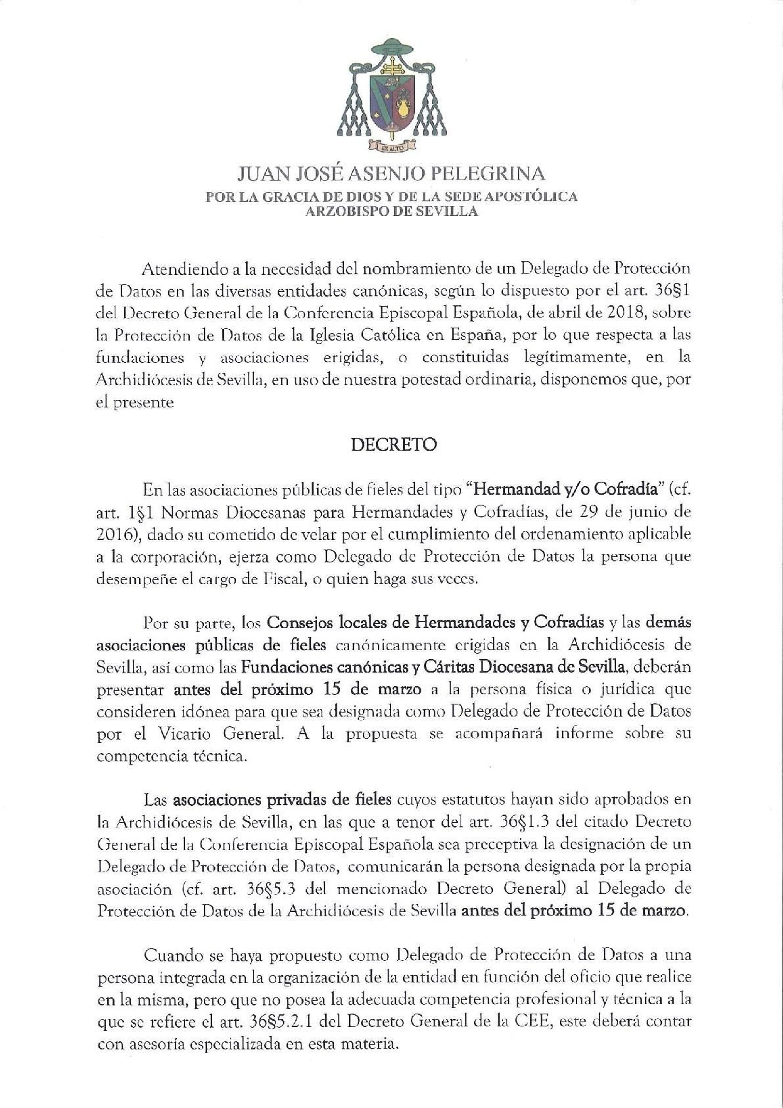 Decreto del Arzobispado.