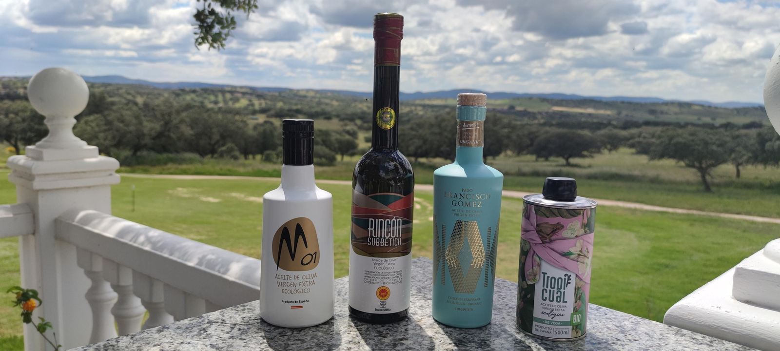 Muestra de los cuatro aceites ganadores en Ecotrama.