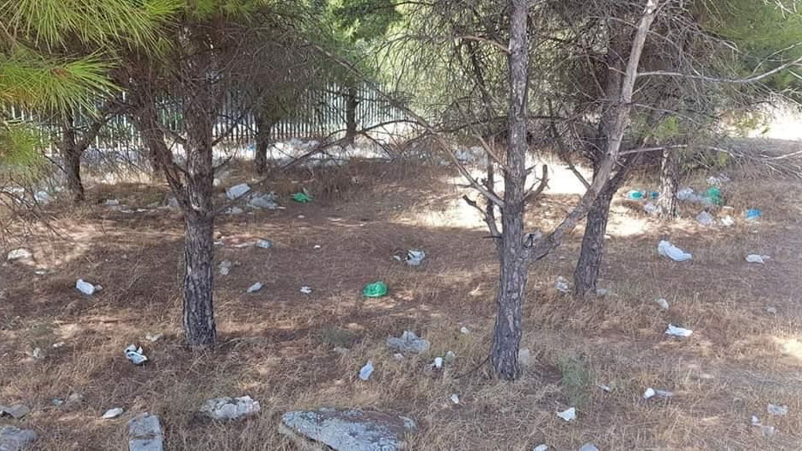 El espacio verde, lleno de basuras antes de la limpieza.