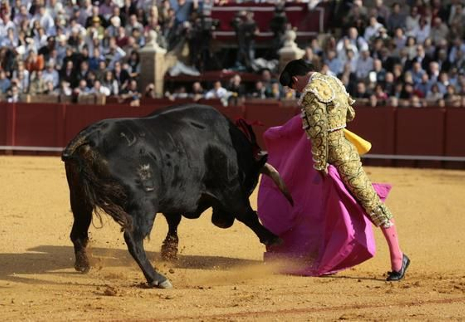 Diego Urdiales en un derechazo en el primero de la tarde.  Foto: Juan Carlos Muñoz