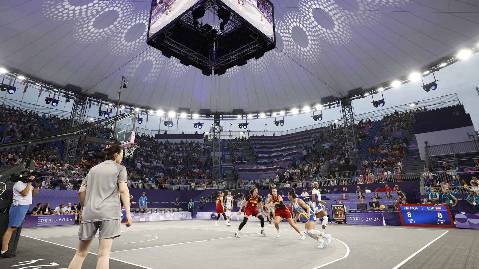 Un momento del partido de baloncesto 3x3 entre España y Francia