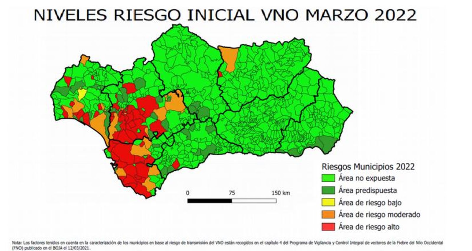 Mapa de riesgos del virus del Nilo en Andalucía