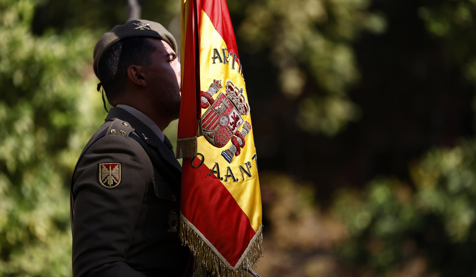 El izado de bandera y desfile militar por el centro de Sevilla, en imágenes