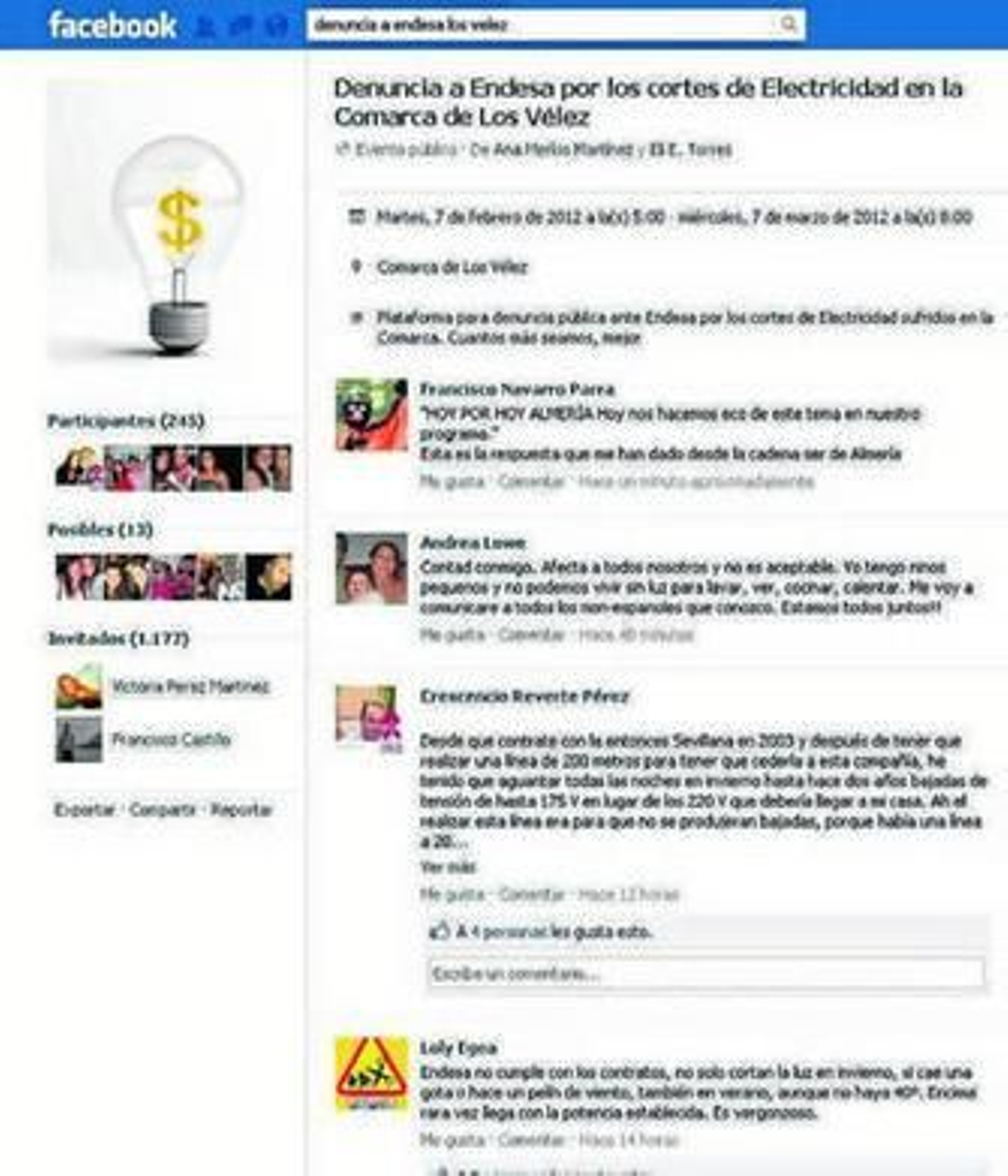Los velezanos se han puesto en contacto a través de Facebook.