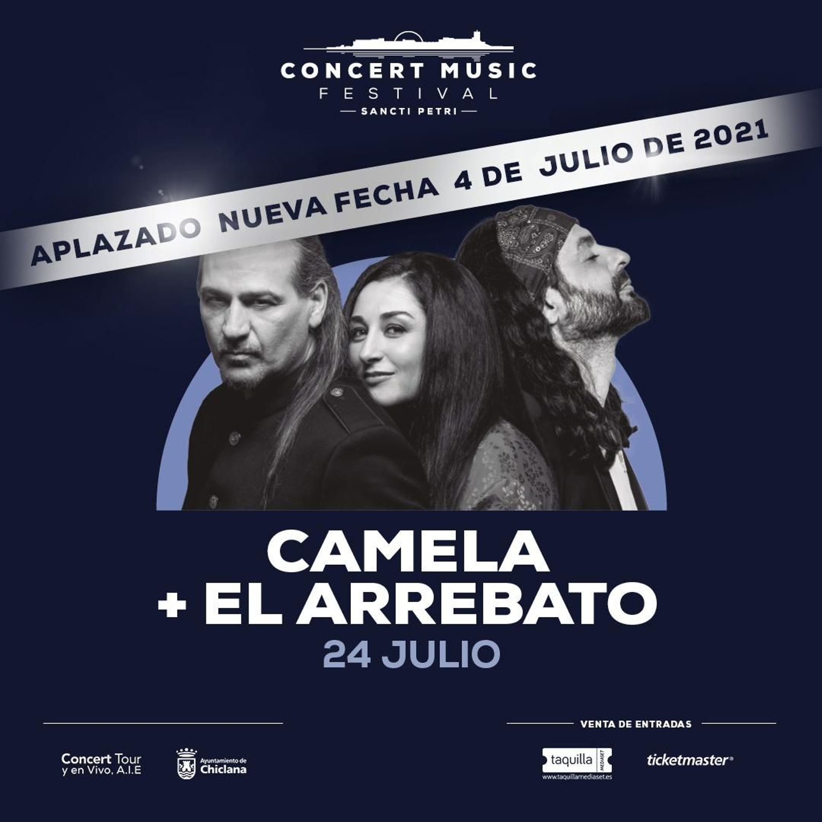 Cartel que anuncia la nueva fecha del concierto.