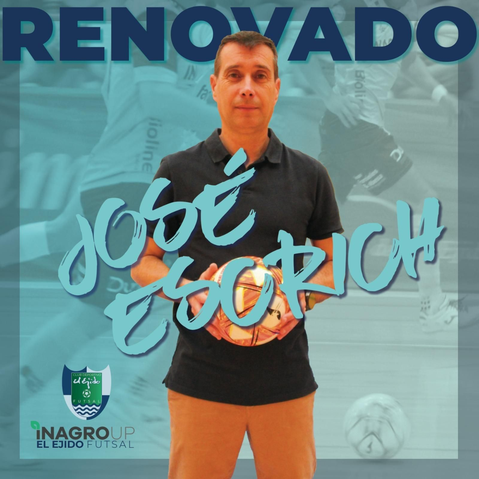 Cartel por la renovación de José Escrich con El Ejido Futsal que militará otra temporada en Segunda División.