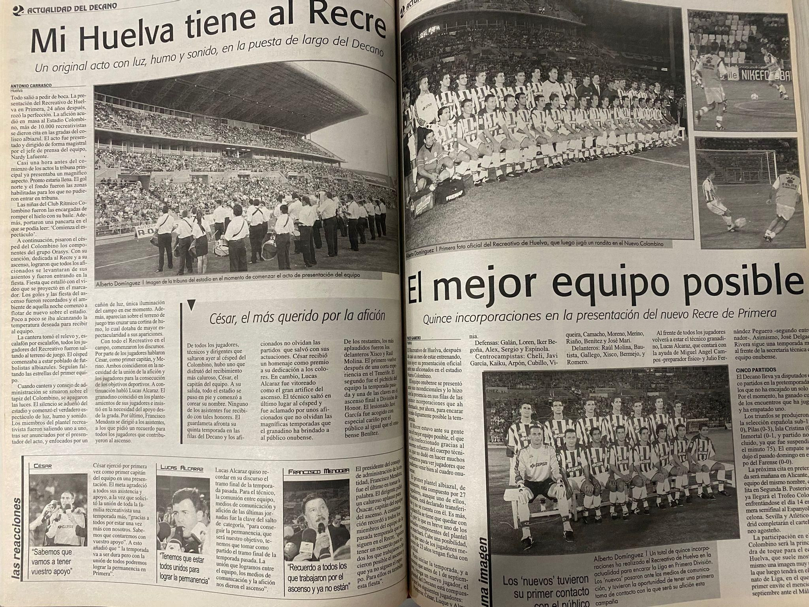 Así se presentaba el Recre en Primera en 2002 por el periódico Huelva Información