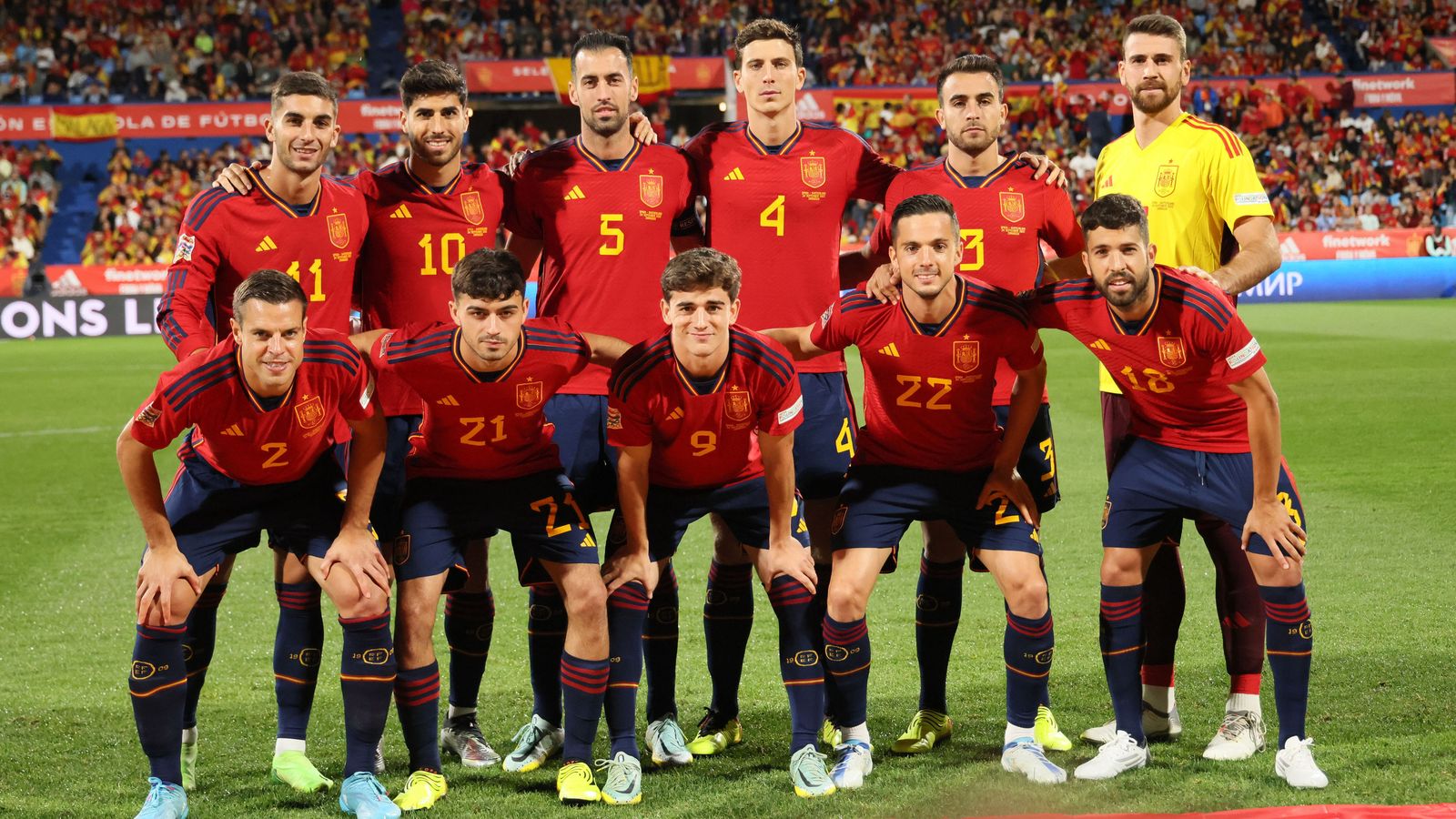 El once inicial de España.