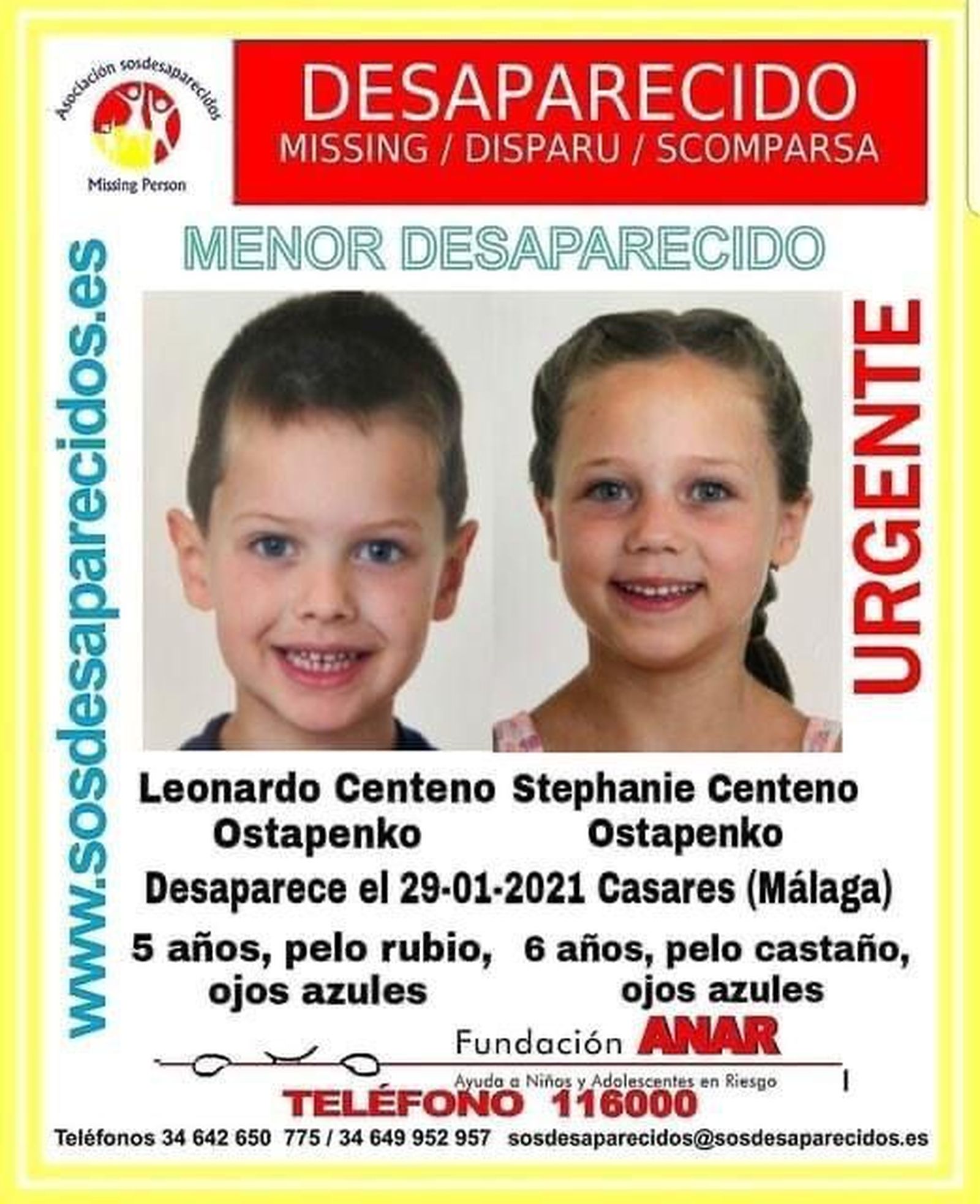 Imagen de los dos menores difundidos por SOS desaparecidos.