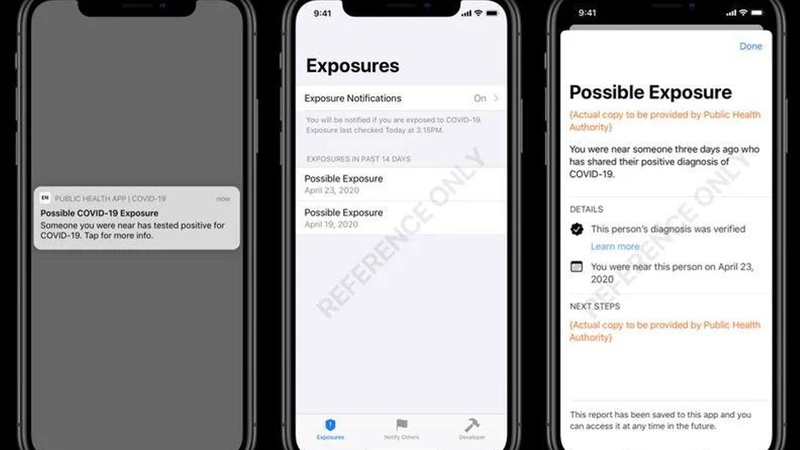 Aspecto que tendrán las apps de detección de contagios.