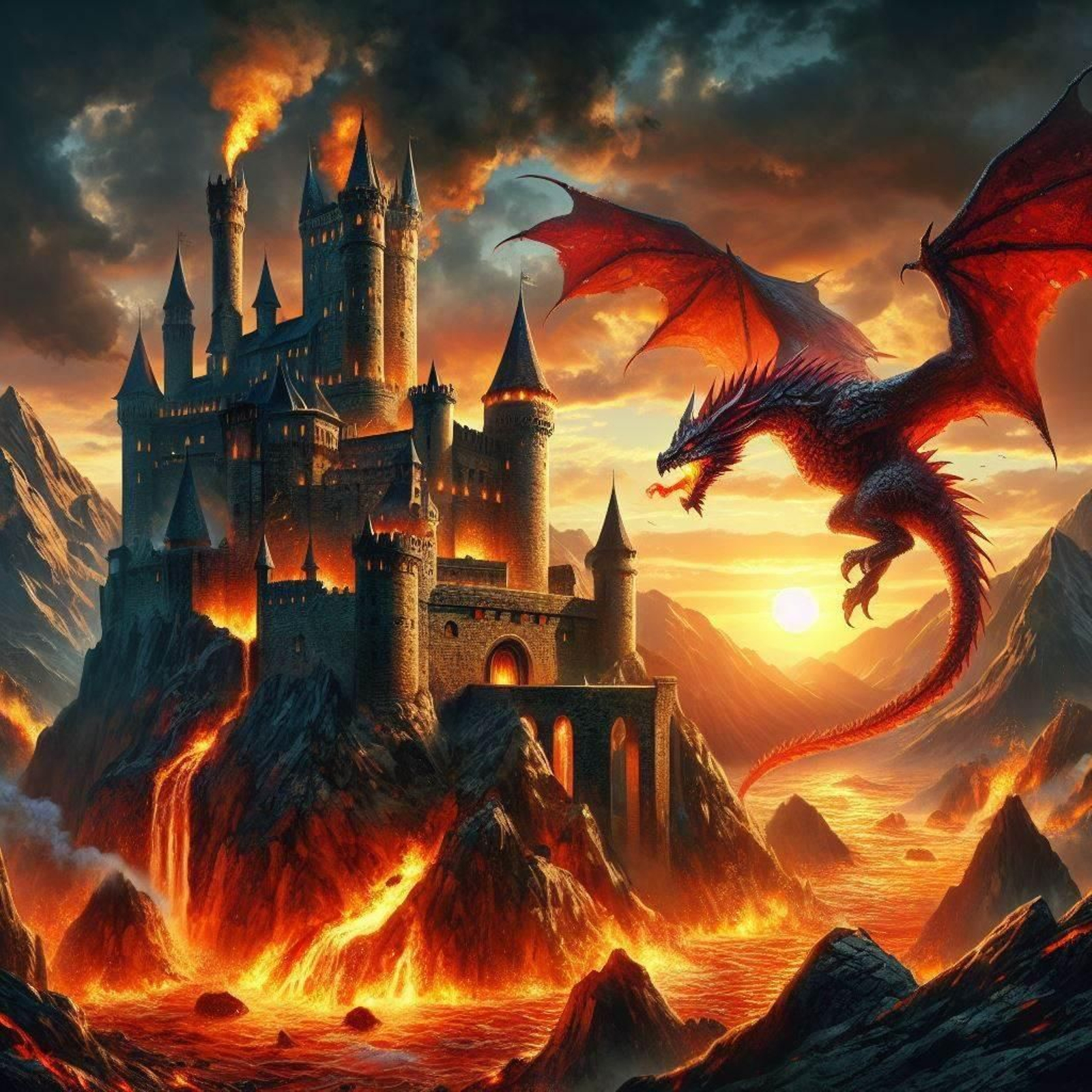 Representación de una fortaleza de sol y fuego, según la Inteligencia Artificial