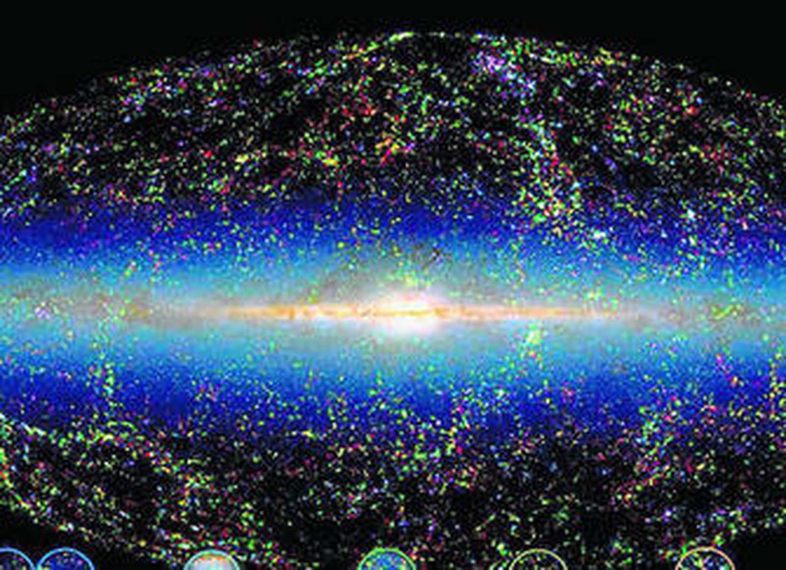 Imagen del universo local con sus pequeñas galaxias tomadas por uno de los telescopios del proyecto 2 Mass Survey.