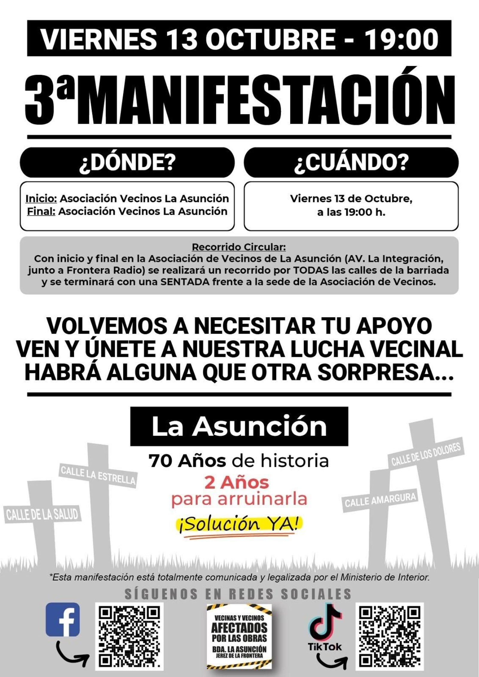 Cartel que anuncia la manifestación en la barriada de La Asunción.