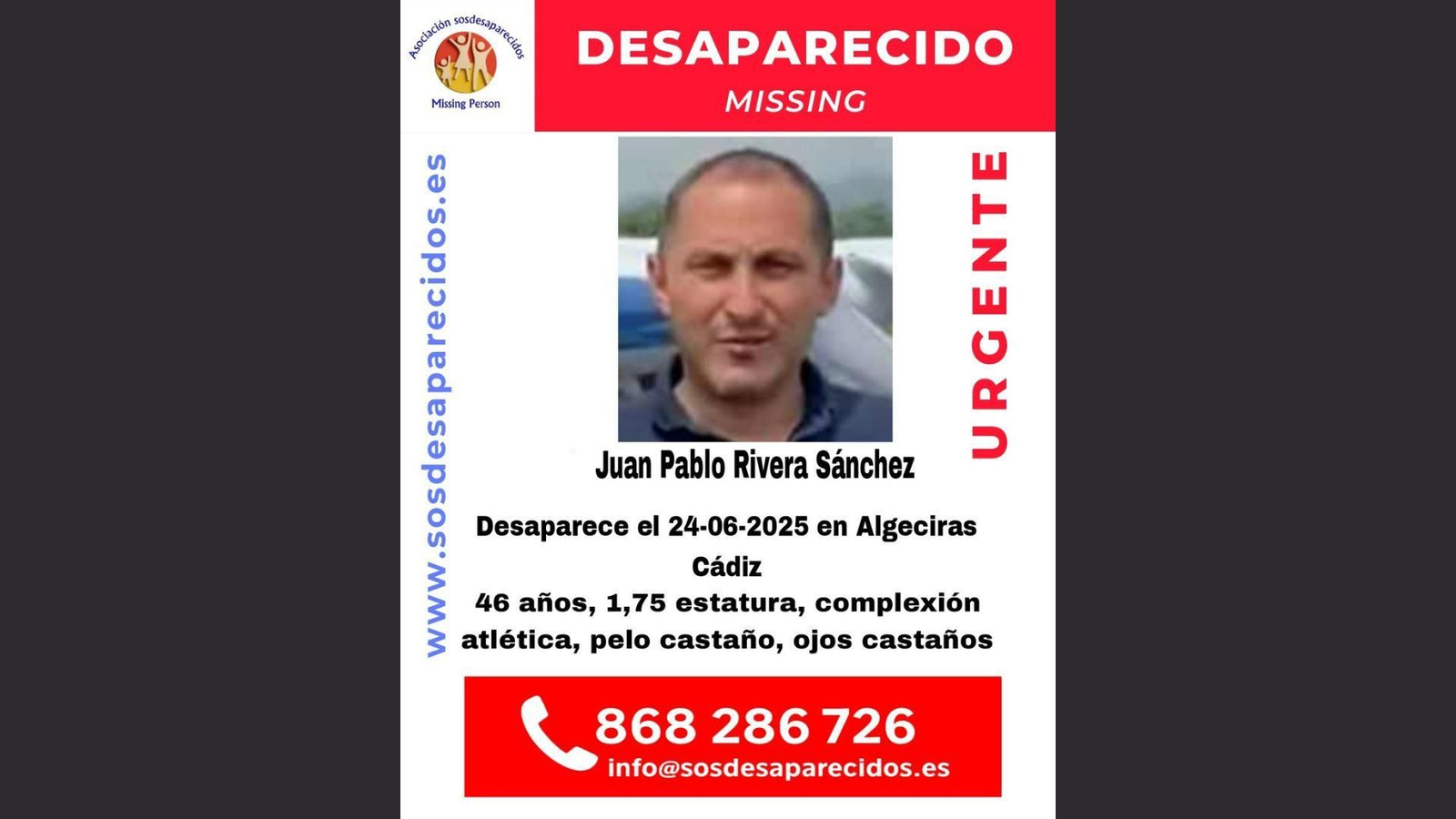 Buscan a Juan Pablo Rivera Sánchez, desaparecido en Algeciras hace seis días.