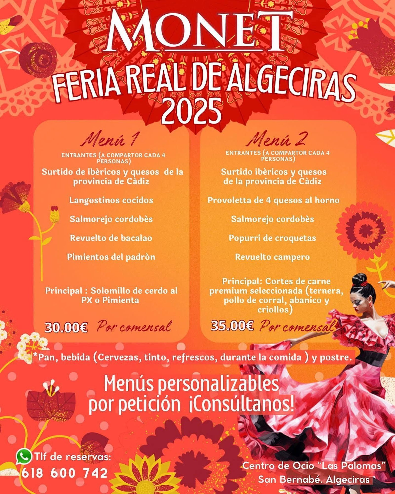 Opciones de menú de Monet para la Feria Real de Algeciras 2025. Opciones de menú de Monet para la Feria Real de Algeciras 2025.