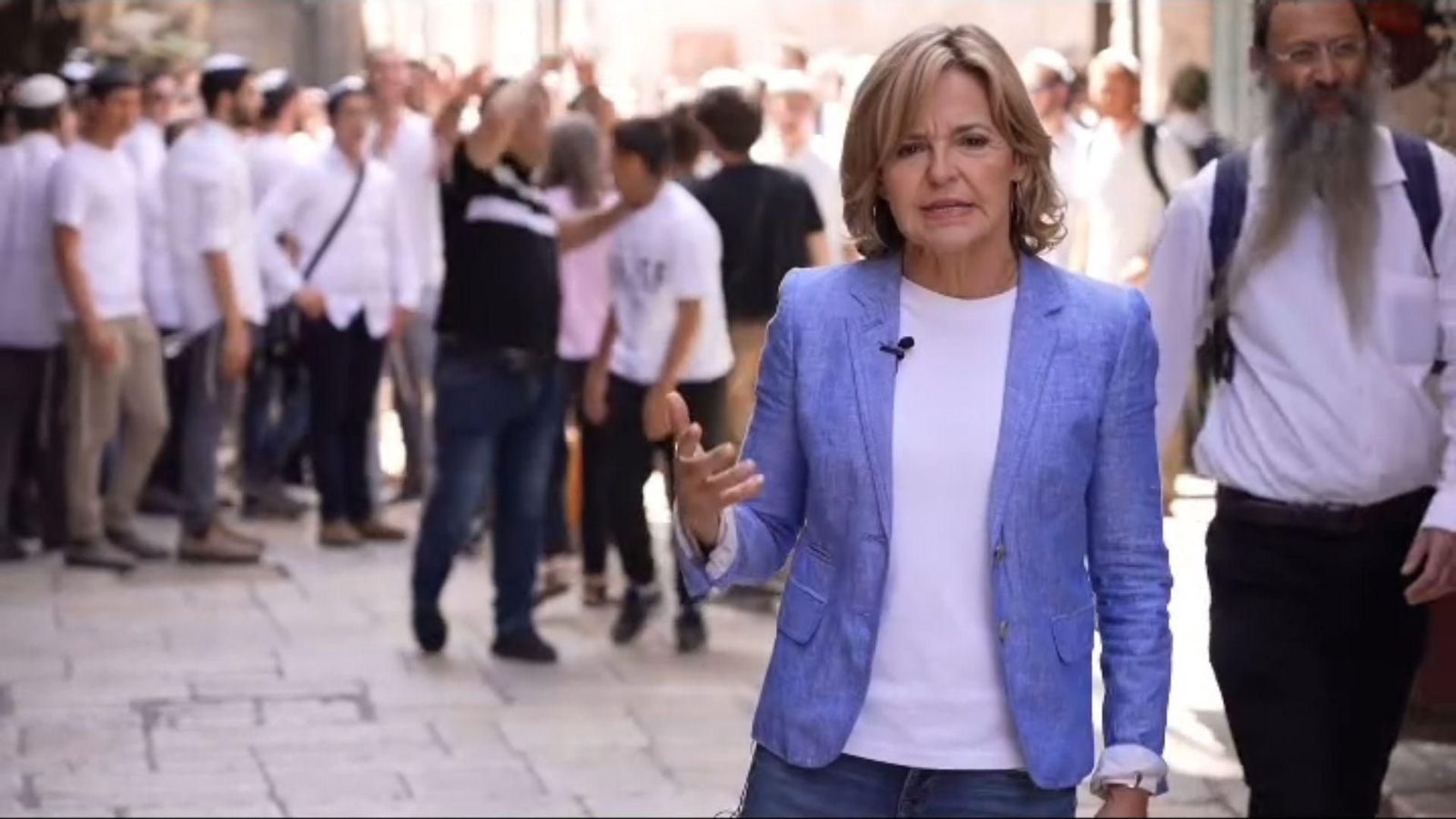 Almudena Ariza, que tiene profundas raíces en el Campo de Gibraltar, en una conexión desde Jerusalén.