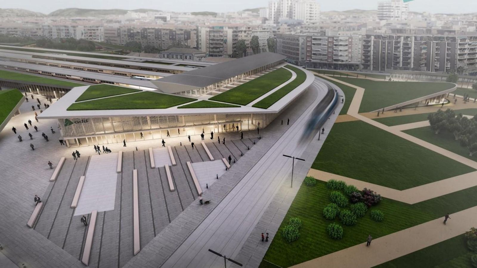 Recreación de la fachada de la nueva estación del AVE de Granada tras la integración