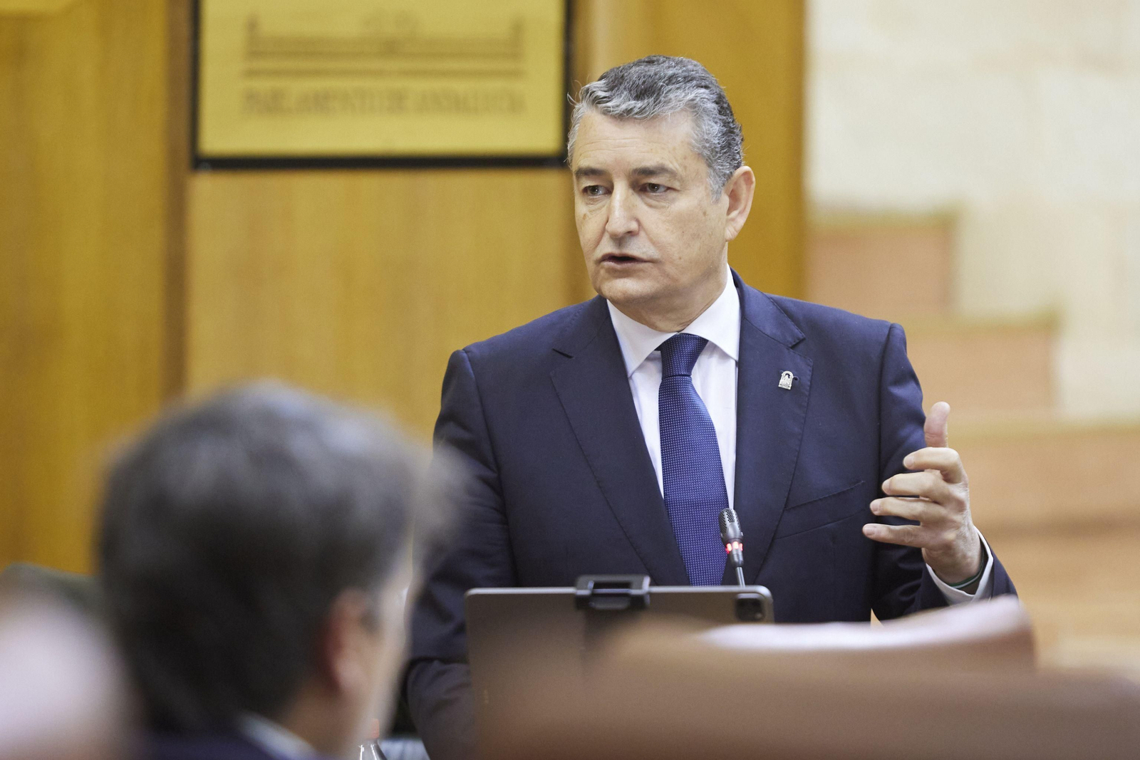 Antonio Sanz en su comparecencia en el Pleno de Andalucía.