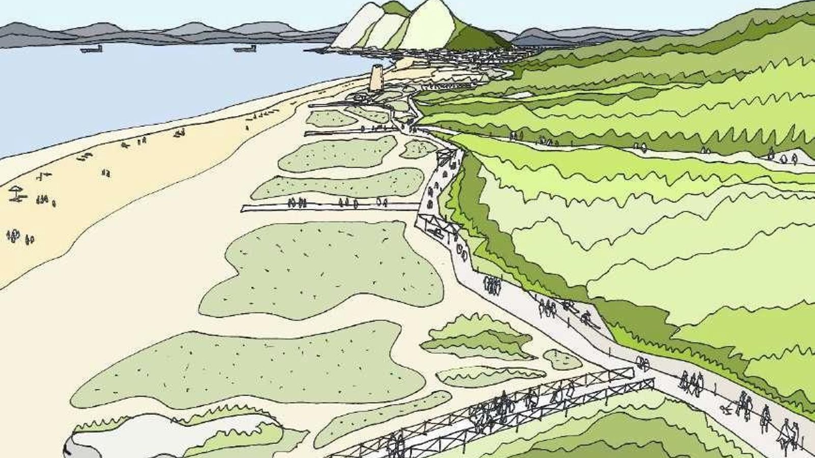 Dibujo del paseo del Parque de Levante propuesto en el PGOU